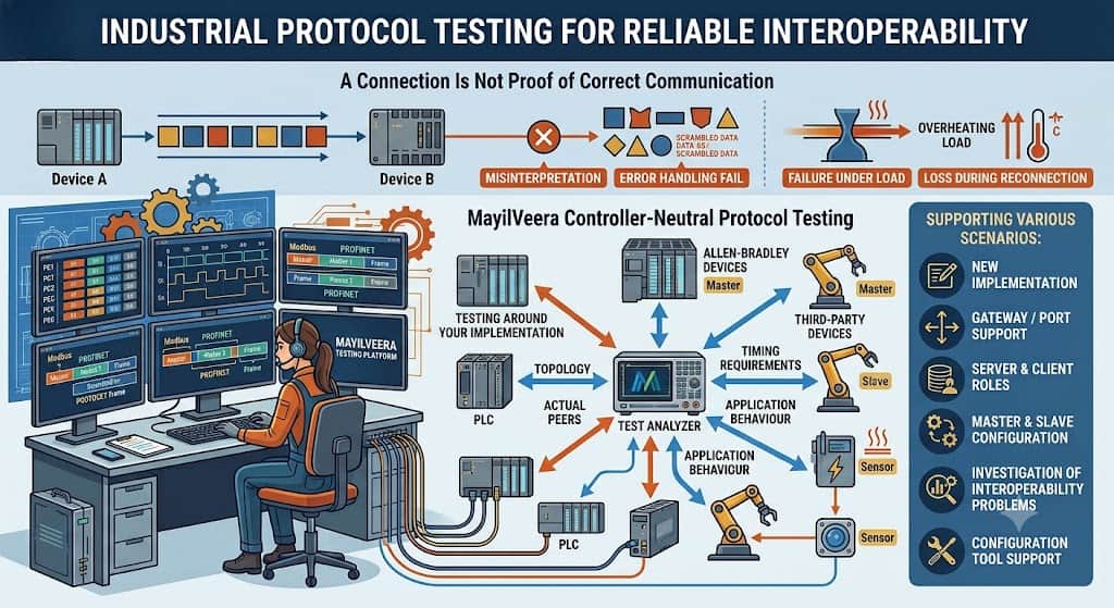 Industrial protocol and interoperability testing